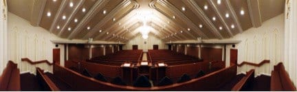 Panoramic shot from the choir loft of the interior of the Lubbock house of worship.