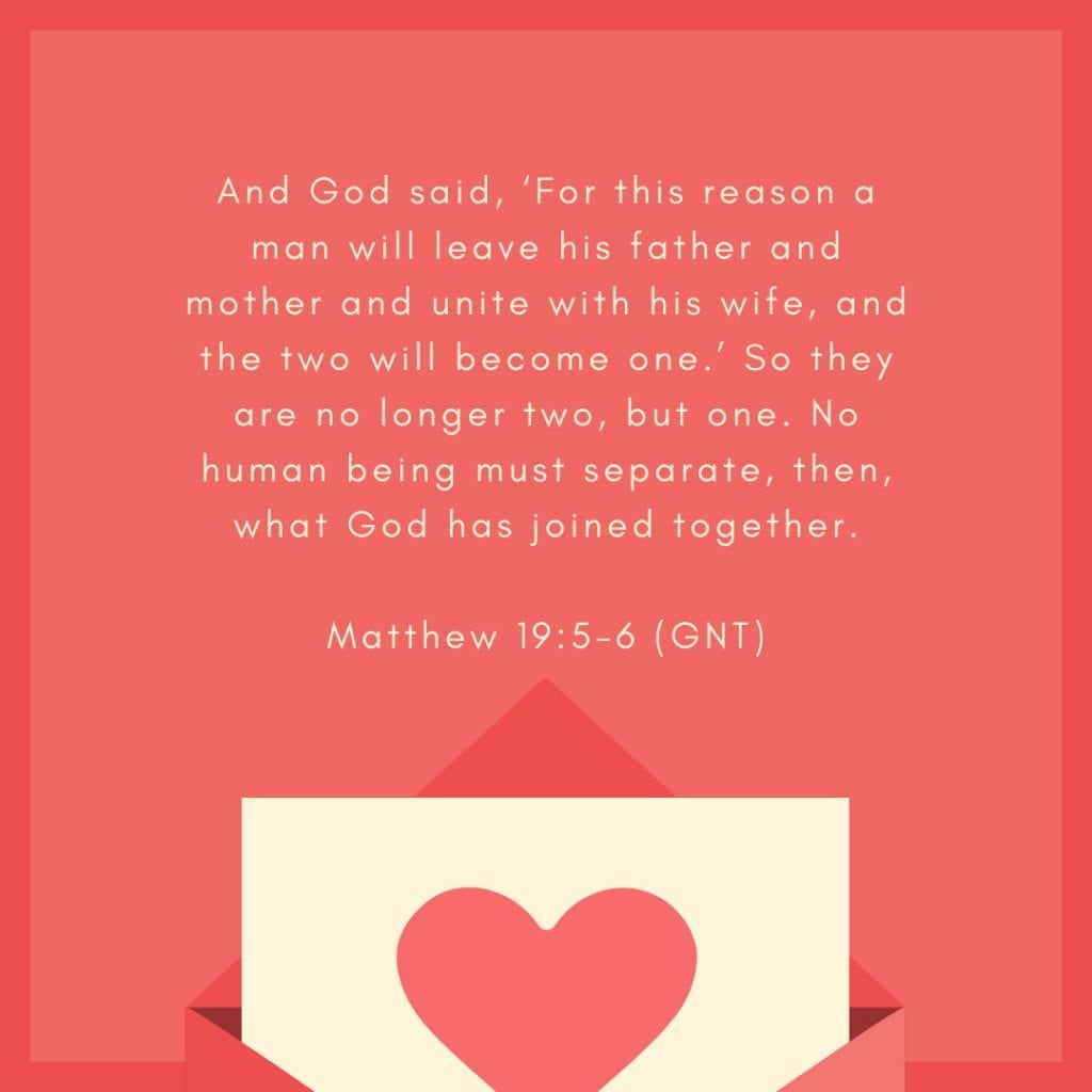 Matthew 19:5-6 over a heart.