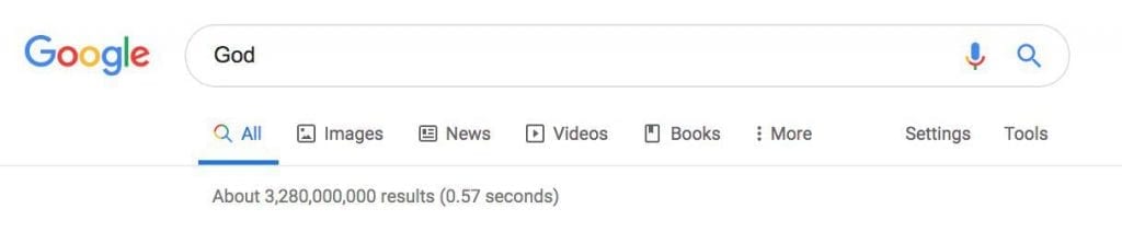 Search engine with the word ‘god’ typed in the search bar.
