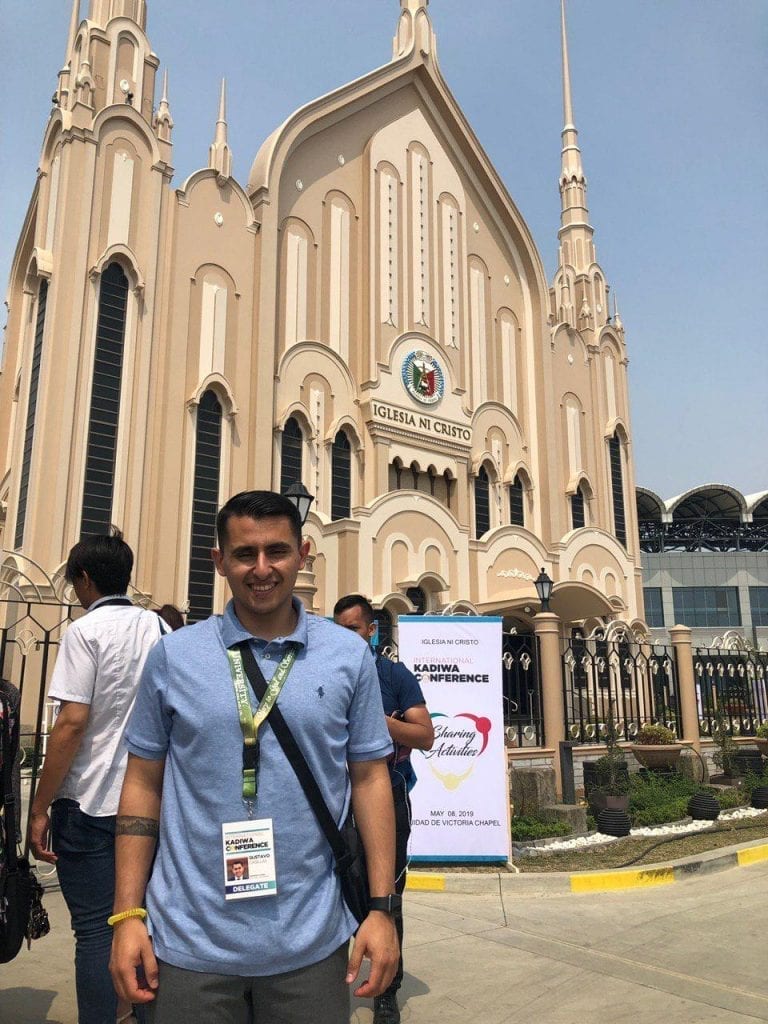 Gus Casillas in front of the Ciudad De Victoria chapel