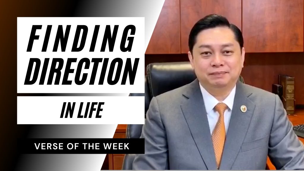 man in front of a hutch with the words finding direction in life verse of the week