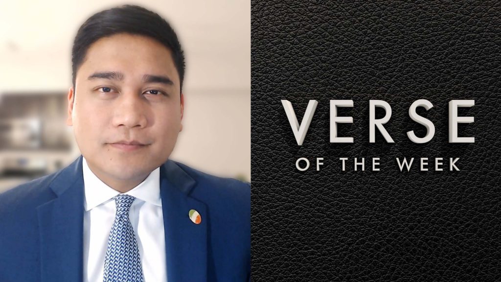 man in blue suit. graphic says verse of the week.