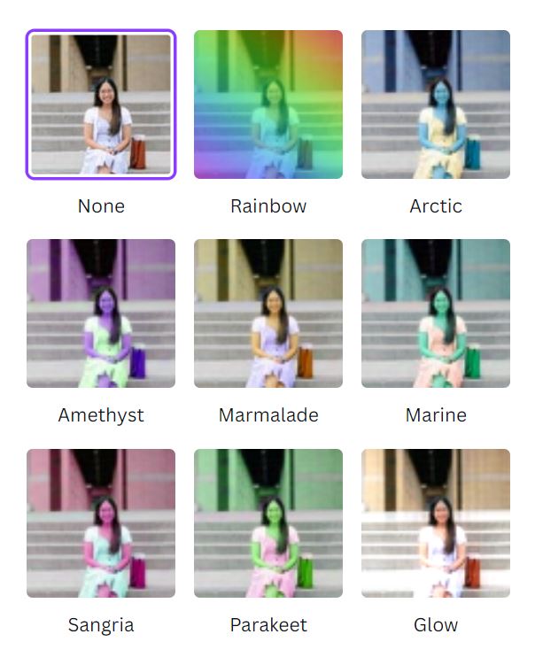 a photo of a girl with different filters